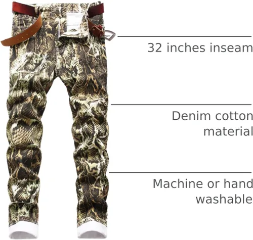 Miniatura 111 de Baylvn - Pantalones de mezclilla entallados y estampados para hombre con corte recto