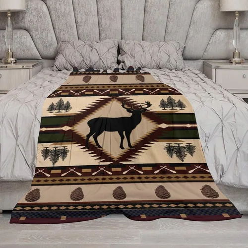 Miniatura 5 de Mantas de franela retro con alces y ciervos, estilo vintage de cabaña campestre rústica de montaña y granja, manta de cama para sofá, silla y cama
