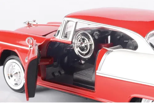 Miniatura 5 de 1955 Chevy Bel Air, rojo, escala 1/24 fundido a troquel modelo Toy Car Motormax 73229