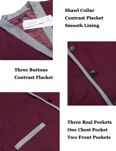 Miniatura 6 de COOFANDY Chaleco de traje para hombre, ajustado, formal, de negocios, chaleco casual para boda