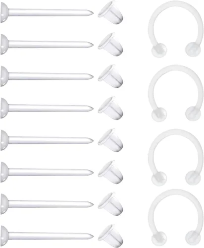 Miniatura 12 de Satix Retenedores de piercing transparentes de estilo mixto para cirugía de trabajo, retenedor de aretes transparente Bioflex, retenedor de anillos