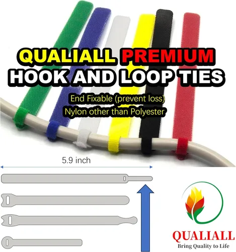 Miniatura 3 de QUALIALL Paquete de 150 bridas reutilizables de alta calidad, bridas de nailon de fuerte adherencia para gestión de PC y cables, duraderas. 5.9