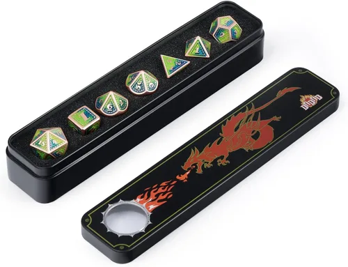 Miniatura 6 de DNDND - Juego de dados metálicos para DND con estuche de metal de regalo, 7 piezas de dados metálicos de Calabozos y Dragones para juego DND