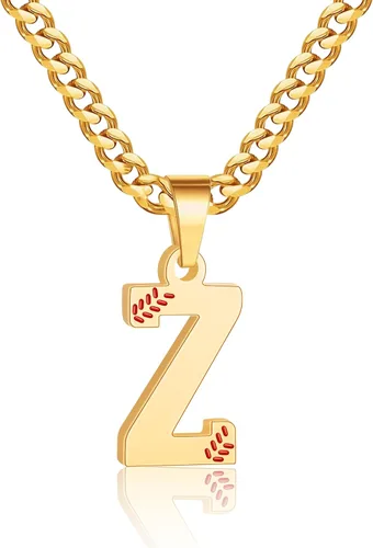 Miniatura 22 de Avotto Collar de béisbol con letra inicial de la A a la Z para niños y hombres, cadena cubana de acero inoxidable resistente que no se decolora