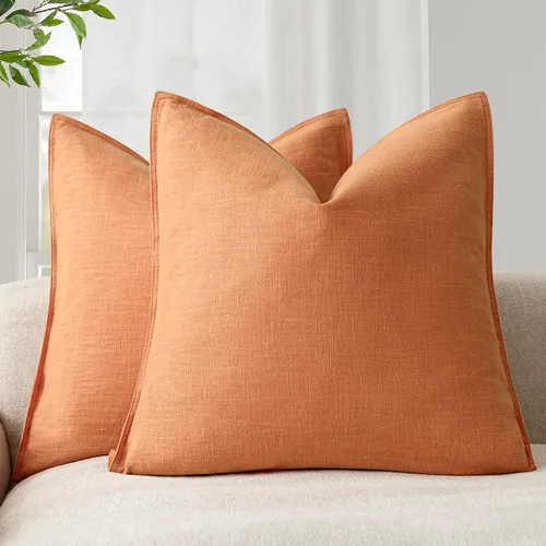 Miniatura 18 de Foindtower Paquete de 2 fundas de almohada decorativas de lino y liso, funda de cojín decorativa suave, estilo bohemio campestre para silla, sofá