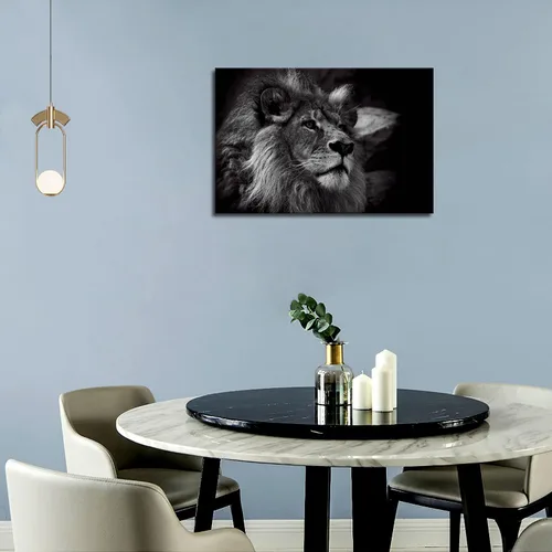 Miniatura 6 de Pintura artística de pared de retrato de cabeza de león gris en blanco y negro sobre lienzo animal la imagen para decoración moderna del hogar