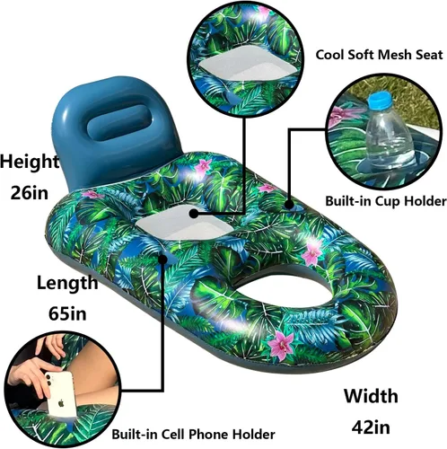 Miniatura 4 de FindUWill Sillas flotantes de piscina para adultos, paquete de 2 sillas flotantes grandes de 65 x 42 pulgadas, tumbona inflable para piscina