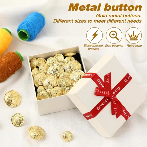 Miniatura 4 de Juego de botones de metal de 40 piezas, botones dorados, botones de costura para mujer, emblema de latón vintage, botones de vástago de emblema