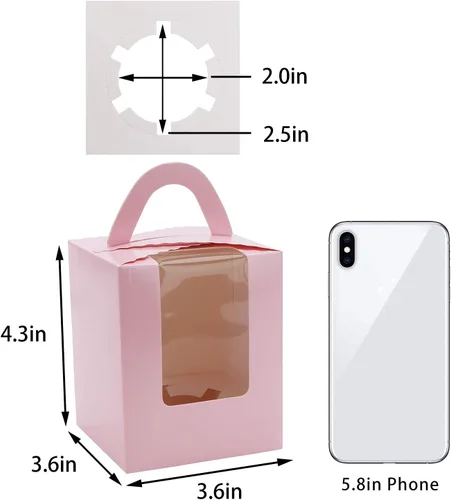 Miniatura 2 de EUSOAR Cajas individuales para cupcakes, 25 recipientes individuales de 3.6 x 3.6 x 4.3 pulgadas, cajas de regalo para magdalenas con asa para Rosa