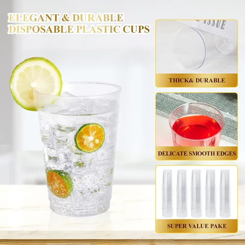Miniatura 2 de Vplus Paquete de 150 vasos de plástico transparente reutilizables de 12 onzas, vasos desechables de plástico resistentes para fiestas, Navidad