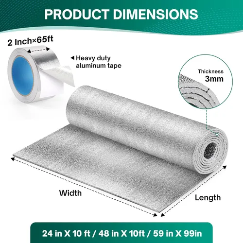 Miniatura 2 de HADOR Rollo de aislamiento de película reflectante para ventana, 24 pulgadas x 10 pies, rollo de aluminio de aluminio de doble cara, bloqueador