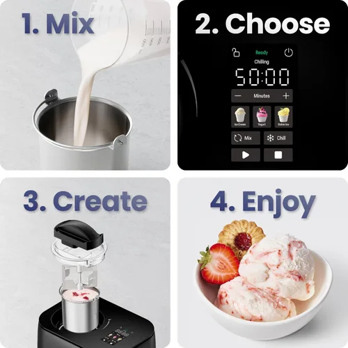Miniatura 6 de Chefman Iceman Fabricante de Helado, Sin Necesidad de Pre-Congelación con Compresor Integrado, Hace Helado, Yogur Congelado, Sorbete, Sorbet, Hielo