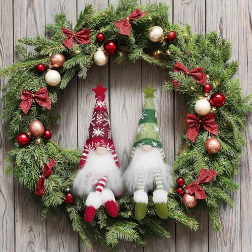 Miniatura 7 de Paquete de 6 adornos navideños de gnomo, gnomos suecos hechos a mano iluminados Tomte de peluche con luces, elfo de Papá Noel festivo, regalo