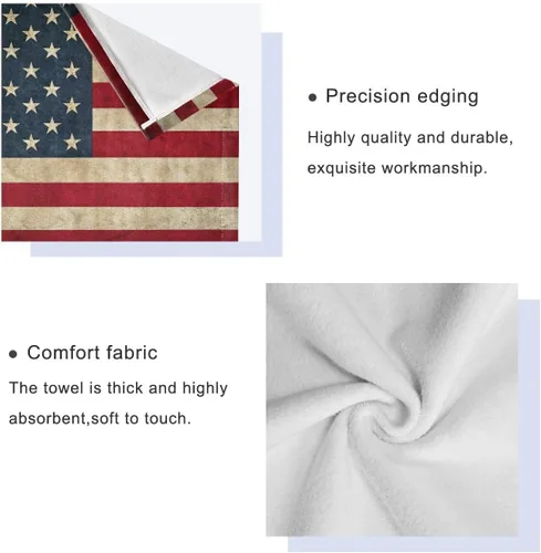Miniatura 4 de Qilmy Juego de toallas de 3 piezas con la bandera estadounidense, absorbente y suave, juego de toallas decorativas para baño con toalla de baño