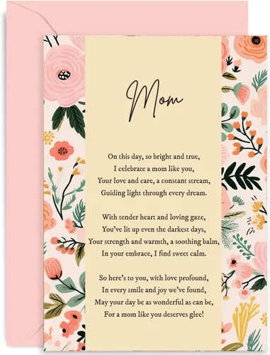 Old English Co. - Tarjeta de cumpleaños para mamá, tarjeta de cumpleaños femenina para ella, poema de mamá, tarjeta tradicional floral, tarjeta de