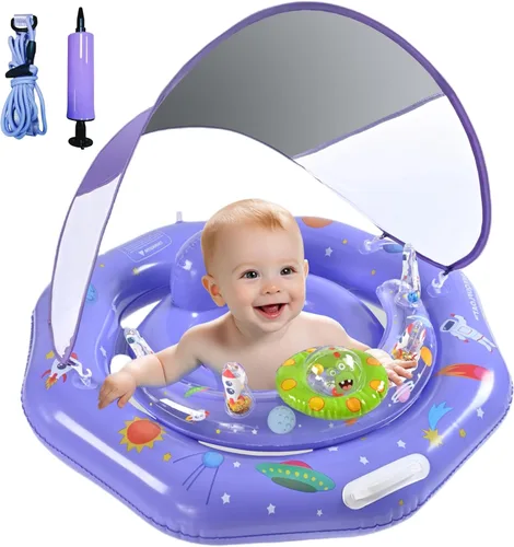 Miniatura 9 de Flotador de piscina para bebé con toldo, flotador inflable para bebé con protección solar UPF50+, flotador de piscina infantil con consola