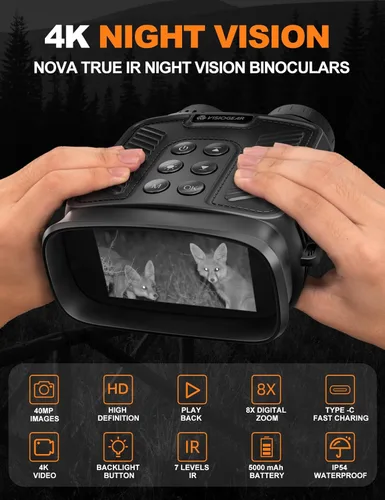 Miniatura 2 de Gafas de visión nocturna - Nova 4K - Prismáticos de visión nocturna para adultos, binoculares de pantalla HD de 3 pulgadas con 7 niveles de tarjeta