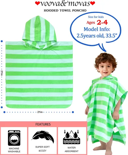 Miniatura 3 de Toallas tipo poncho con capucha para niños pequeños, de gran tamaño (2-4 años, 22 x 22 pulgadas), hechas de 100% algodón suave, toallas absorbentes