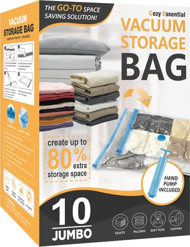 Miniatura 18 de Cozy Essential Vacuum Storage Bags, 80% Compression Vacuum Seal Space Saver Plastic Packaging Bags for Clothes, Blankets, Pillow, Bedding