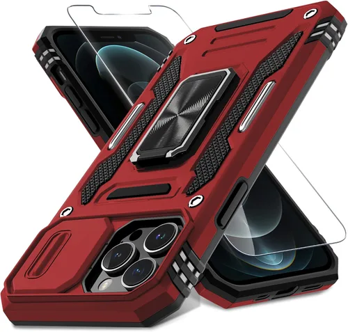 Miniatura 233 de DEERLAMN Funda para iPhone Xs Max con funda deslizante para cámara + protector de pantalla, soporte giratorio de anillo de grado militar a prueba