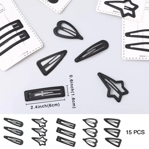 Miniatura 3 de 15 pinzas de metal para el cabello para mujer, pinzas antideslizantes para el cabello color caramelo de estrella para mujeres y niñas (negro)