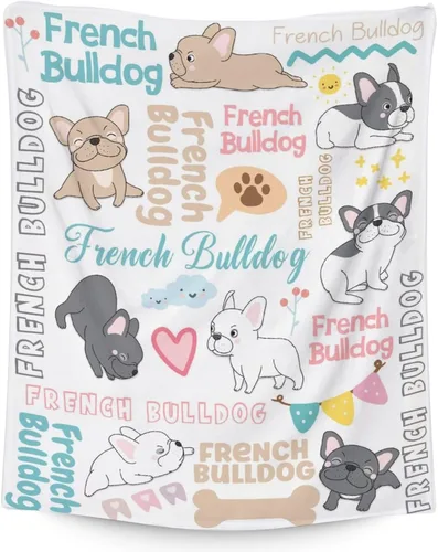 Regalos de bulldog francés para niños, 30 x 40 pulgadas, mantas de bulldog francés tamaño regazo, mantas suaves y peludas con temática de perros