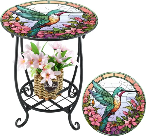 Miniatura 21 de Cinnvoice Mesa auxiliar redonda para exteriores, mosaico pequeño, decoración de patio, planta interior, mesa de té para patio, porche, jardín, sala