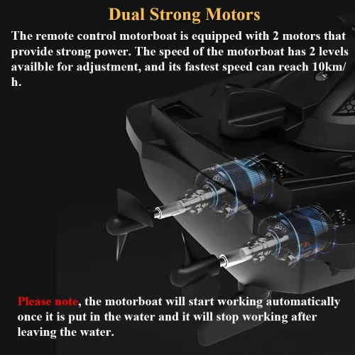 Miniatura 4 de Barco a motor de control remoto de 2.4 GHz, 1: 14 juguete de agua marina de alta velocidad con 2 motores, 2 niveles de velocidad - juguete de Azul