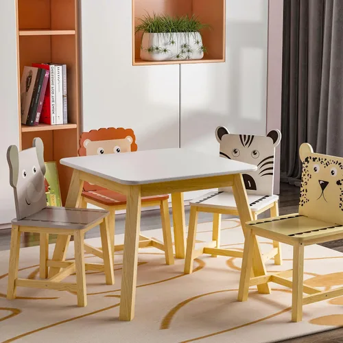 Miniatura 6 de El juego de mesa de comedor y 4 sillas de madera para niños es el tamaño perfecto para que los niños coman, lean libros, coloren, hagan artes