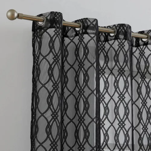 Miniatura 2 de Warm Home Designs Cortinas modernas para sala de estar o dormitorio. Cortinas negras transparentes de 84 pulgadas de largo con diseño geométrico