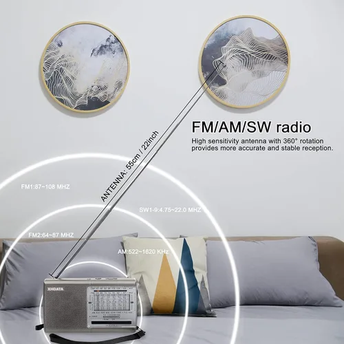 Miniatura 2 de XHDATA D219 Radio Portátil AM FM de Onda Corta Operada por Batería Pequeña Radio de Gran Recepción con Buen Sonido, Conector de Auriculares