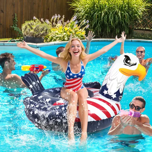 Miniatura 5 de Flotador patriótico de la bandera estadounidense águila para piscina, flotadores de piscina del 4 de julio, divertido animal de pájaro calvo águila