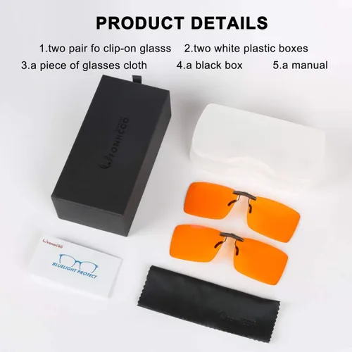 Miniatura 8 de FONHCOO Gafas de bloqueo de luz azul con clip, paquete de 2 gafas de juego para mujeres y hombres, lentes transparentes abatibles, lentes de luz