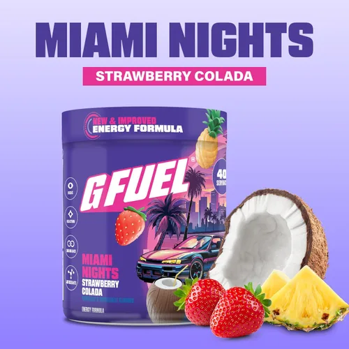 Miniatura 5 de G Fuel Miami Nights 2.0 - Bebida energética en polvo, mezcla de cafeína preentrenamiento para juegos, amino de enfoque sin azúcar, vitamina +