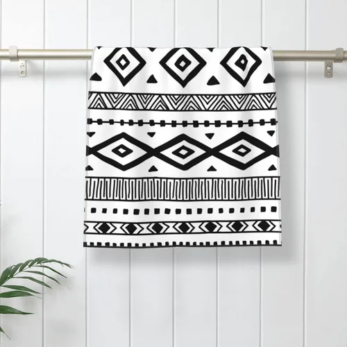 Miniatura 7 de Juego de 2 toallas de mano en blanco y negro para baño, estilo tribal nativo americano, azteca, étnico, bohemio, suave, absorbente, pequeña, toalla