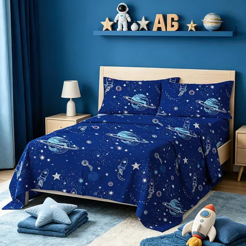 Miniatura 8 de MAG 4 sábanas espaciales tamaño individual, con temática del espacio exterior de planetas, microfibra súper suave, para niños, adolescentes, niños