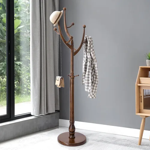 Miniatura 10 de Perchero independiente de madera en forma de árbol con 8 ganchos, diseño creativo con apariencia de rama de árbol, soporte colgador de ropa con base