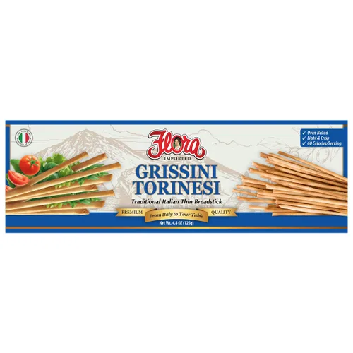 Miniatura 4 de Flora Grissini Torinesi - Palitos de pan finos italianos tradicionales, horneados al horno y ligeramente crujientes, auténtico aperitivo importado