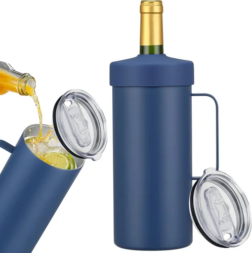 MAXSO Vaso enfriador de vino de 42 onzas, regalo para los amantes del vino, cubo aislado al vacío de acero inoxidable 2 en 1, taza portátil,