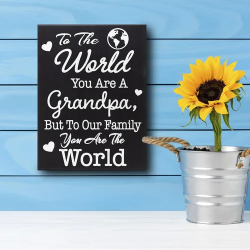 Miniatura 4 de JennyGems Letrero de madera con texto en inglés "To the World You Are a Grandpa But To Our Family You Are the World", decoración de estante