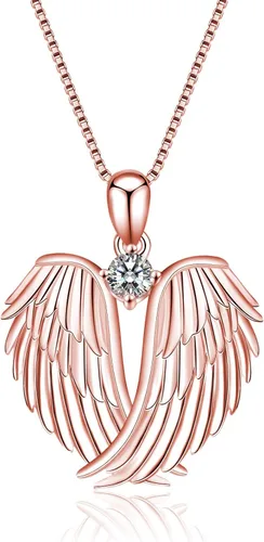 YFN Collar de alas de ángel de plata de ley 925 con colgante de alas de ángel guardián, collar de piedra natal para mujeres y niñas, joyería de