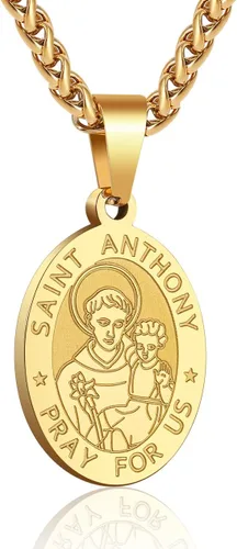 Miniatura 3 de Medalla de collar de San Cristóbal y José, Antonio, JudeMiguel para hombres y niños, colgante de San Cristóbal con cadena de 24 pulgadas, Latón, No
