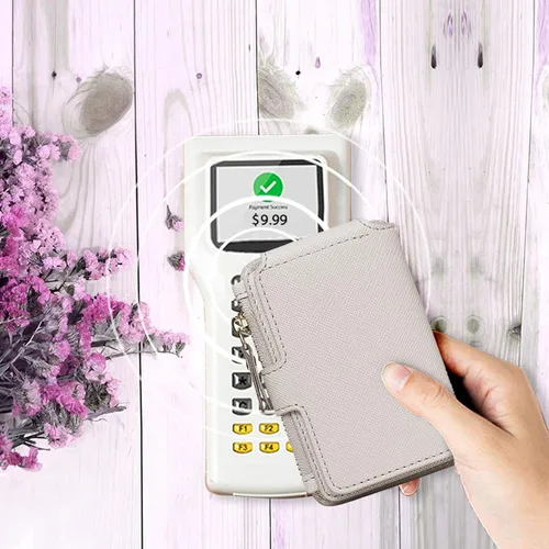 Miniatura 24 de Cartera con llavero, tarjetero con bloqueo RFID de piel, funda para tarjetas de crédito con cremallera para mujer