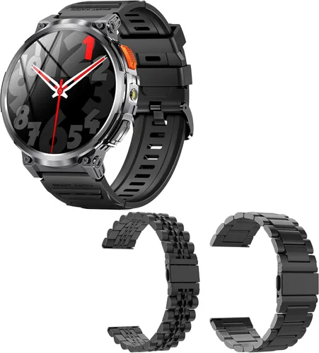 Relojes inteligentes militares para hombres con llamada Bluetooth, pantalla HD de 1.85 pulgadas, reloj inteligente impermeable con linterna, 114