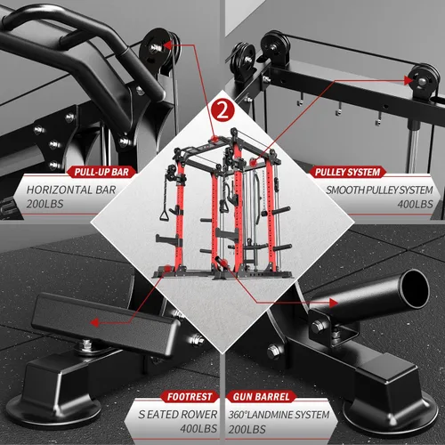Miniatura 5 de Power Rack Power Cage Rack multifunción para sentadillas con sistema cruzado de cable seleccionable más accesorio de entrenamiento para garaje