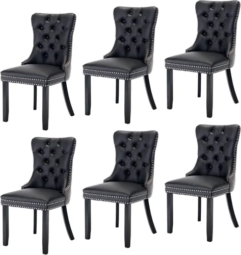 Miniatura 19 de Juego de 6 sillas de comedor modernas para sala de estar, cocina, patas de madera maciza, cojín acolchado de tela de lino, asiento y respaldo