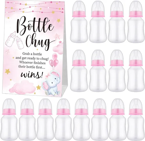 Miniatura 10 de TrelaCo Bottle Chug - Juego de 20 biberones para baby shower, con 1 letrero de papel kraft para revelación de género, suministros de fiesta, regalos