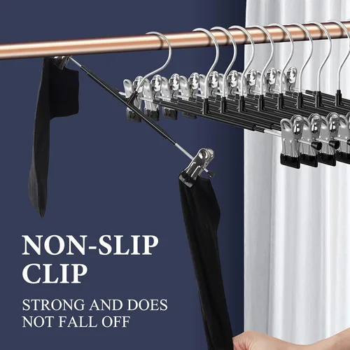 Miniatura 2 de Perchas para pantalones con clips, paquete de 10 perchas ajustables para falda para mujer, perchas antideslizantes para pantalones de mezclilla