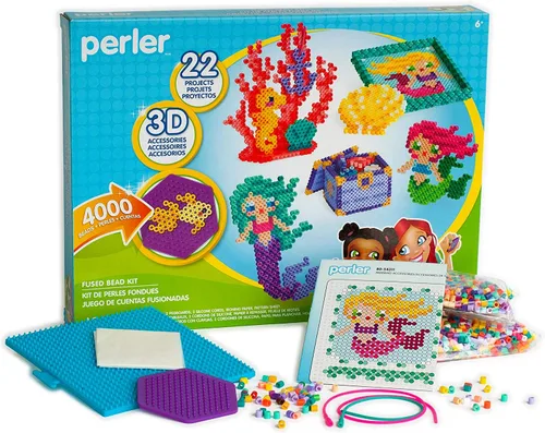 Miniatura 4 de Perler Juego de cuentas 3D de océano y sirena fusibles, 4006 piezas, 22 proyectos