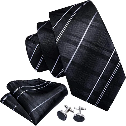 Miniatura 263 de Barry.Wang Juego de corbatas para hombre, corbata de seda a rayas, tejido a cuadros, gemelos formales, negocios, boda